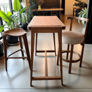 Orahov barski sto Miyabi sa Terza barskom stolicom i tapaciranom stolicom Luca u enterijeru.