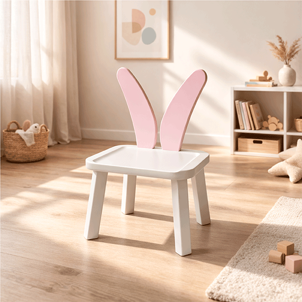 Big-Bunny-2 Dečija stolica sa belim sedištem i nogarama, naslon leđa u roze voje