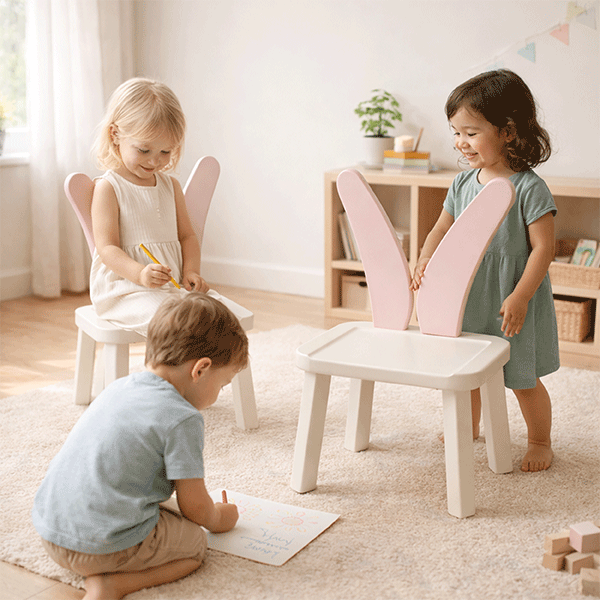 Big-Bunny-8 Dečija roze bela stolica u ambijentu sa decom
